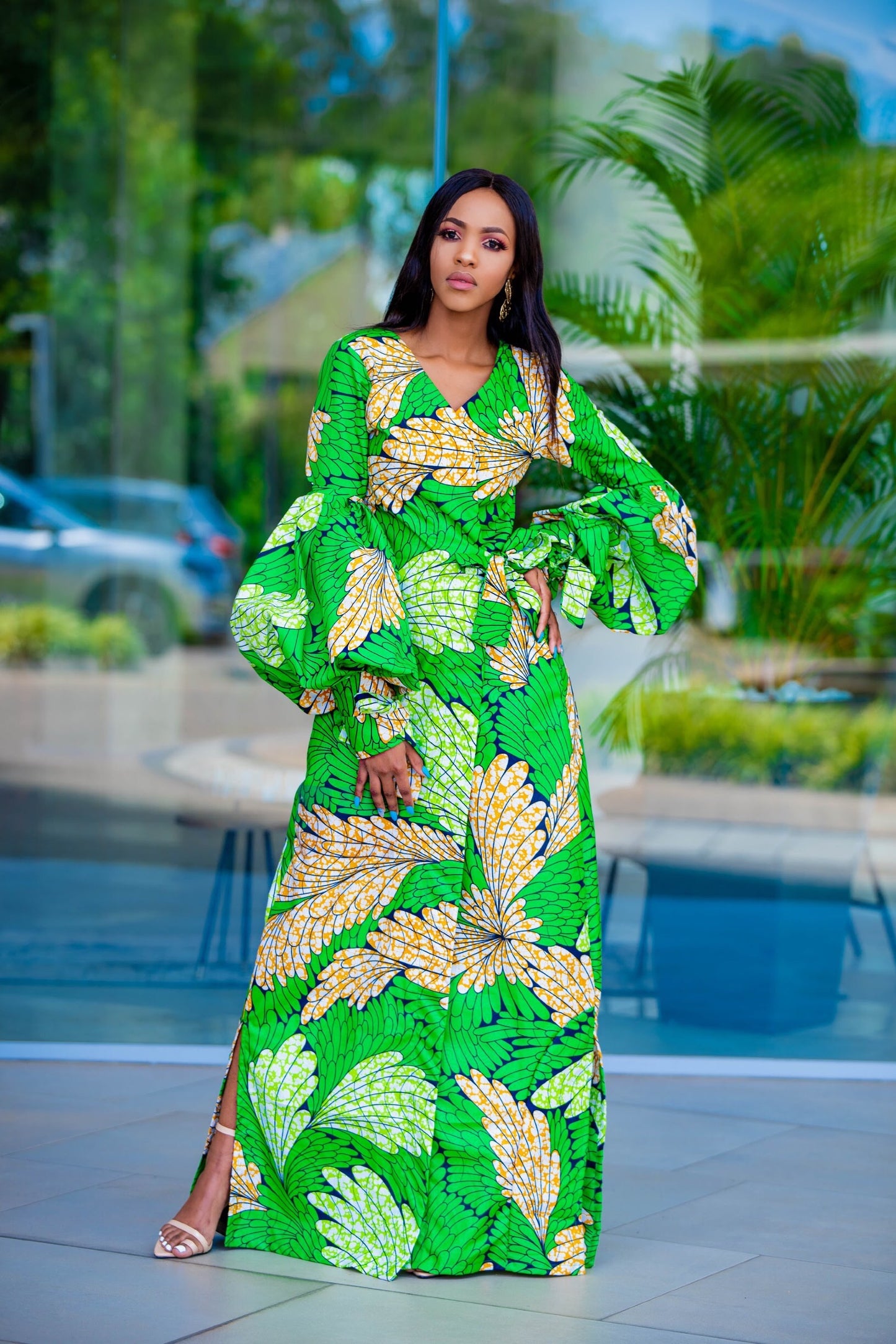 BALOON SLEEVE WRAP DRESS