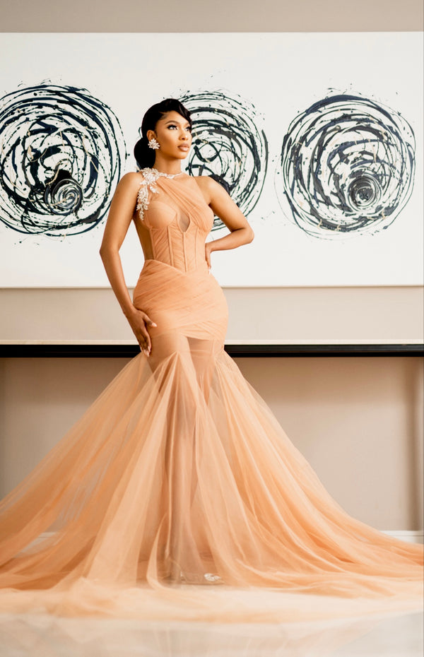 NUDE TULLE GOWN