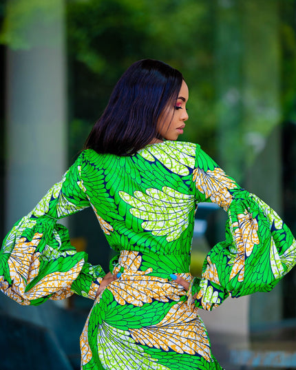 BALOON SLEEVE WRAP DRESS